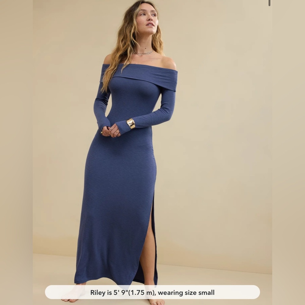 Aerie Off The Shoulder Maxi Dress Navy Blue